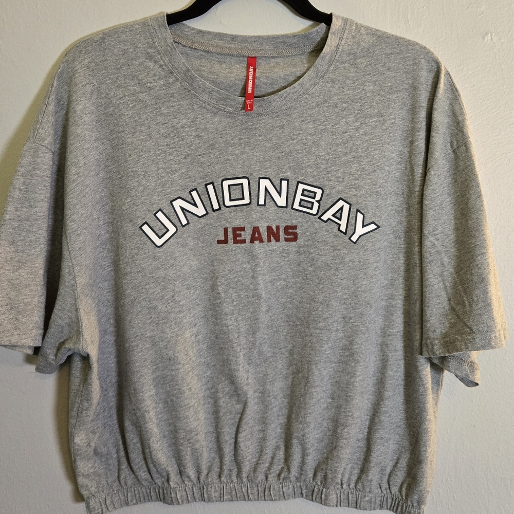 UNIONBAY JEANS GREY ELASTIC HEM TEE
